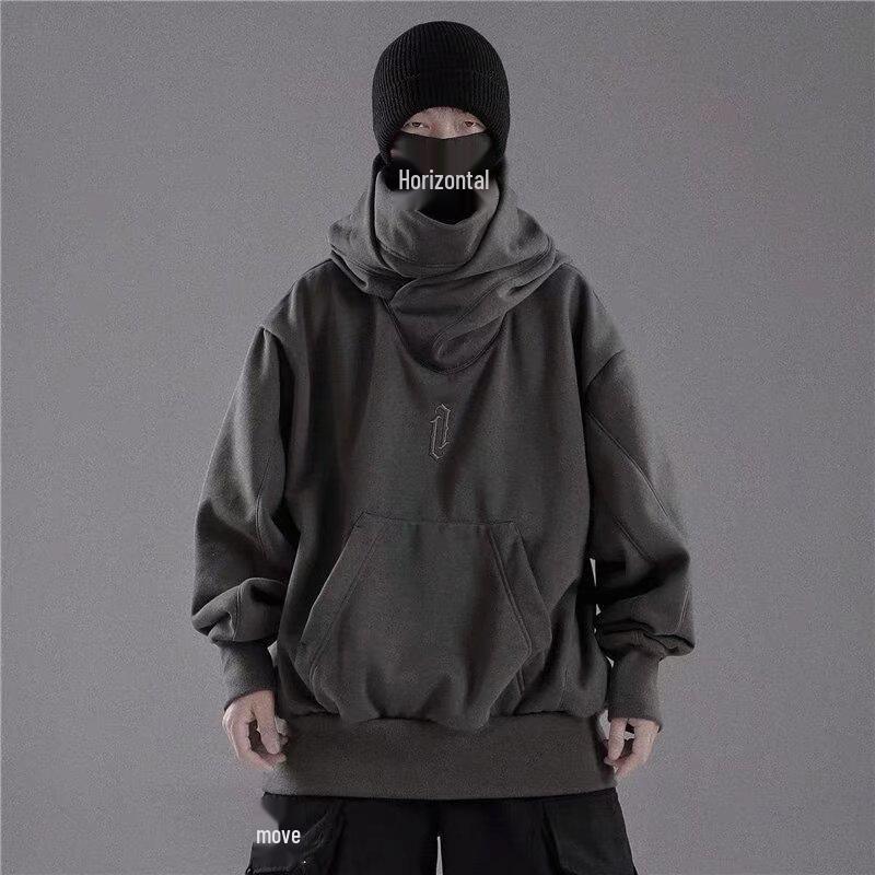 

Men s Retro High-Collar Hooded Sweatshirt: Spring/Autumn Trendy Loose-Fit Hip Hop Jacket XL сірий колір