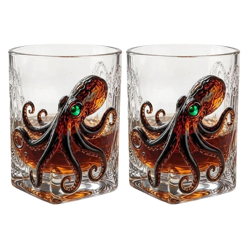 Deep Sea Decor Glasses Gift for Men Dad Brother Cocktail Tumbler Water Glasses Cup for Scotch Bourbon Cocktails Beverages Water