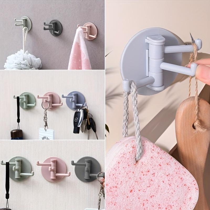 4PCS Multi-Function Hooks - 180° Rotating 3-Claw Hooks for Dorm, Bathroom, Kitchen, Ideal for Towels, Coats, Utensils