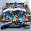 Cute Winter Reindeer Cabin Printed Bedding Set Kid'S And Adults' Bedroom Decor, Exquisite Three-Piece Bedding Set Gift