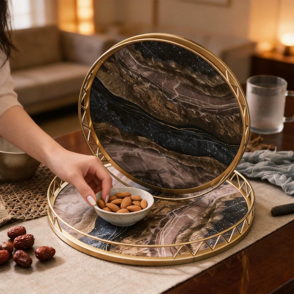 Minimalist Marble Snack Tray With Storage For Home Office And Relaxation