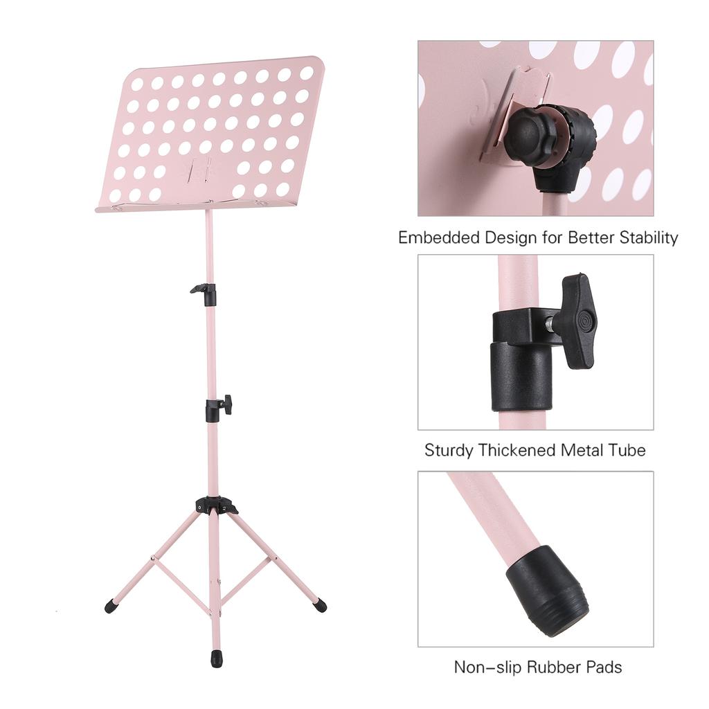 Portable Metal Music Stand Detachable Musical Instruments for Piano Violin Guitar Sheet Music Pink