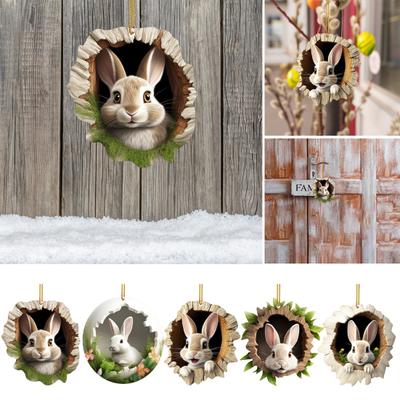 1/5 pièces ornement de lapin de Pâques trou d'arbre de lapin de Pâques pendentif en acrylique porte fenêtre décoration suspendue pour la décoration de la maison de vacances