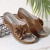 Large size slope heel slippers women's summer wish hollow flower flat bottom one word cool slippers beach women's shoes