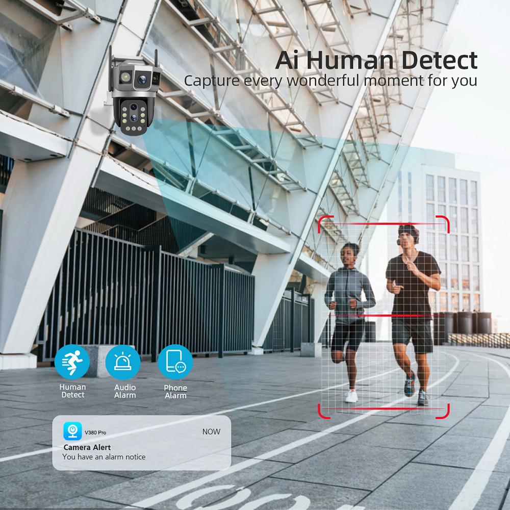 4G IP Camera with 4G Sim Card 12MP 6K Triple Screens Optical Zoom PTZ Motion Detect Color Night Vision Security Monitor EU Plug