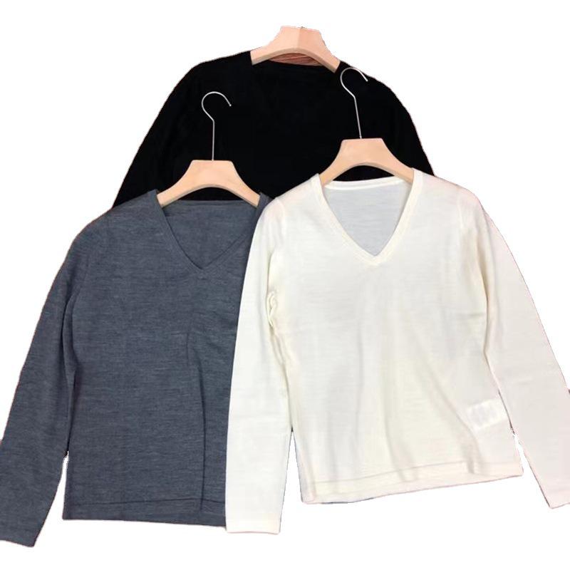Women's V-Neck Wool Cashmere Knit Sweater: Comfortable, Versatile, Slimming, Long-Sleeved Base Layer for Autumn/Winter
