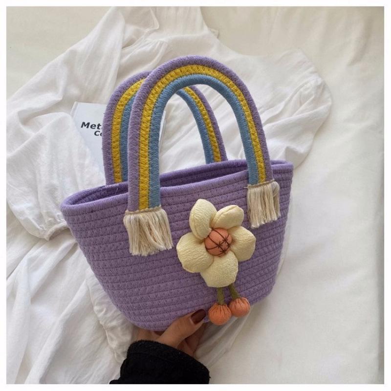 Sunflower Cotton Rope Handbag, Cloud Rainbow Design – Perfect for Birthdays & Parties.
