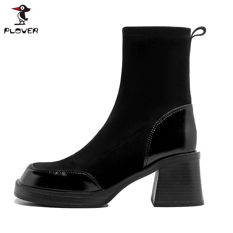 

2025 Ретро Ботильоны-носки на массивном каблуке: Женские ботинки Мартин на высоком каблуке в британском стиле на толстой подошве для инфлюенсеров 39