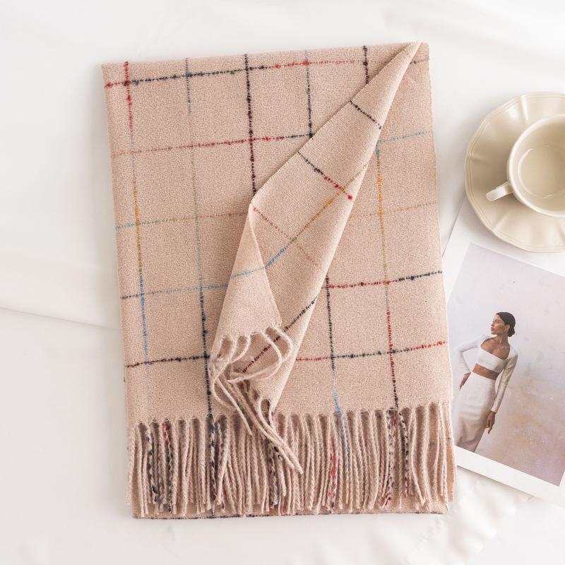 Winter Plaid Scarf Women'S Korean Version Commuting Cold Resistant Scarf Elongated Elegant Warm Shawl Plaid Scarf