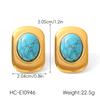 French Retro Tiger Eye Stone Stud Earrings, 18K Gold Turquoise Earrings, Non-fading Titanium Steel Ear Jewelry, Versatile