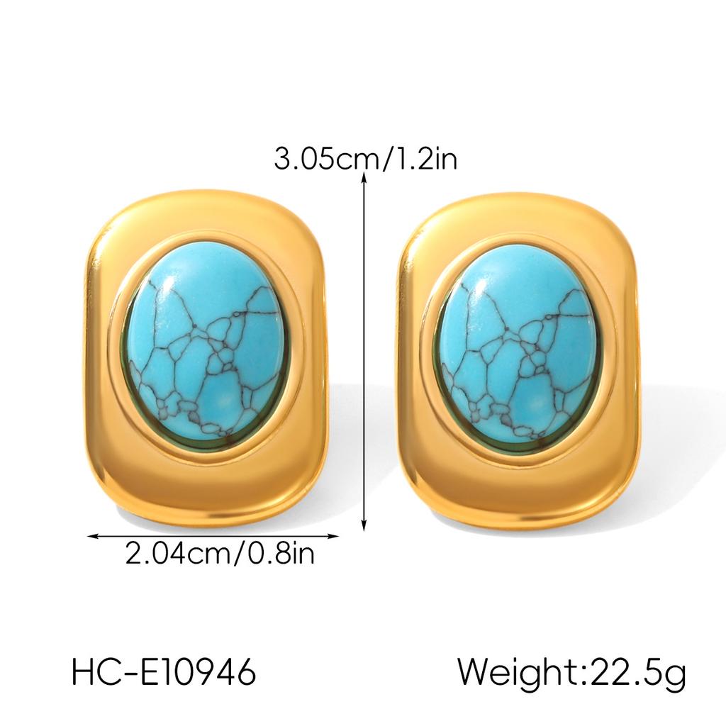 French Retro Tiger Eye Stone Stud Earrings, 18K Gold Turquoise Earrings, Non-fading Titanium Steel Ear Jewelry, Versatile