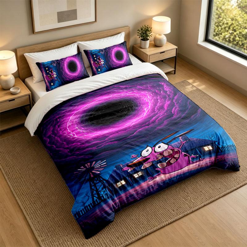 3Pcs Bedding SetCourage the Cowardly Dog Soft Bed Sheet and Two Pillowcases Home Bedroom Decor