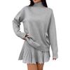 Women's Elegant Two-Piece Set: Turn-Down Collar Knitted Sweater & Pleated Skirt.