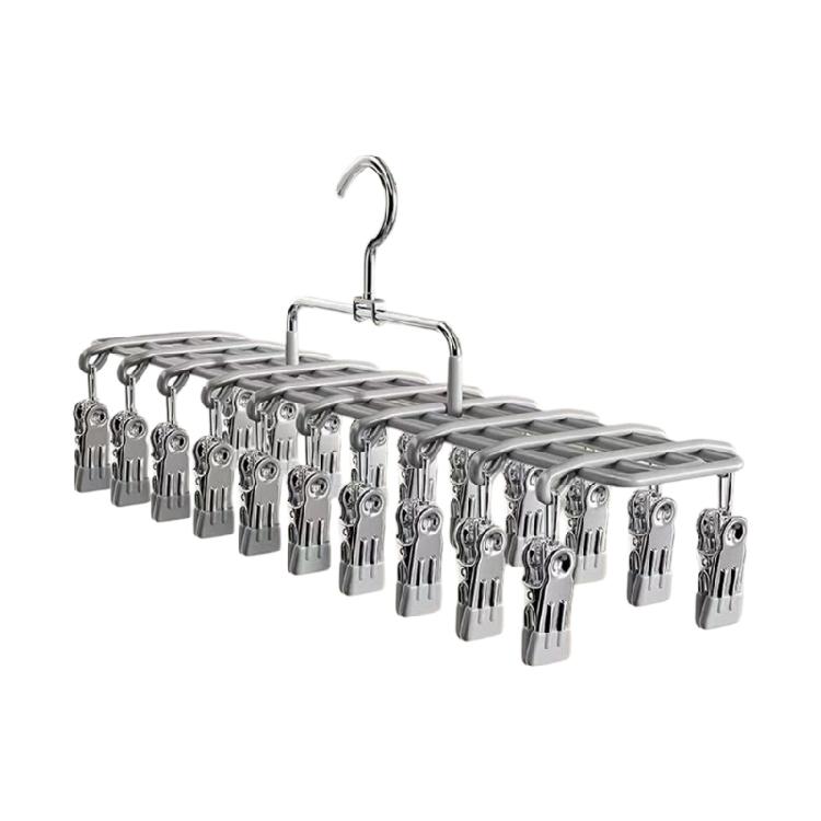 Balcony Laundry Hanger With 20 Clip Frame and Hanging Hook, Plastic Coated Drying Rack for Small Garments and Towels