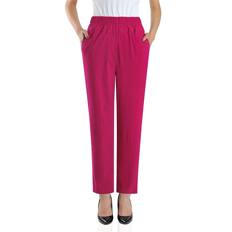 

Женские брюки среднего и пожилого возраста, летние тонкие свободные повседневные эластичные женские брюки с высокой талией XXXXXL персидский розовый