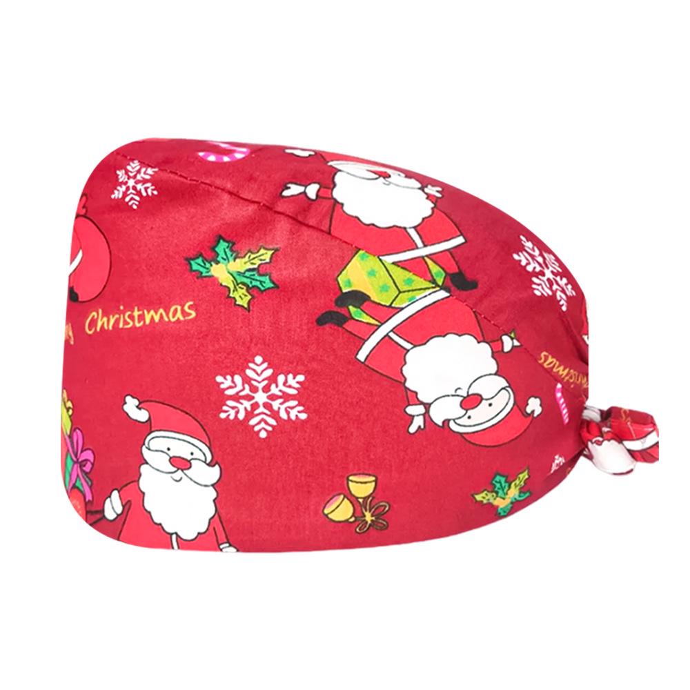Cute Christmas Cartoon Surgical Cap - Comfortable Cotton Dustproof Head Cover for Chefs & Nurses