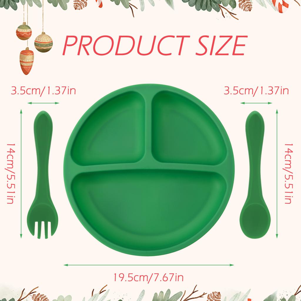 Color Kids 3PCS Baby Feeding Sucker Dishes Plate Set Silicone Tableware With Spoon Fork Training Utensils Children Dinnerware