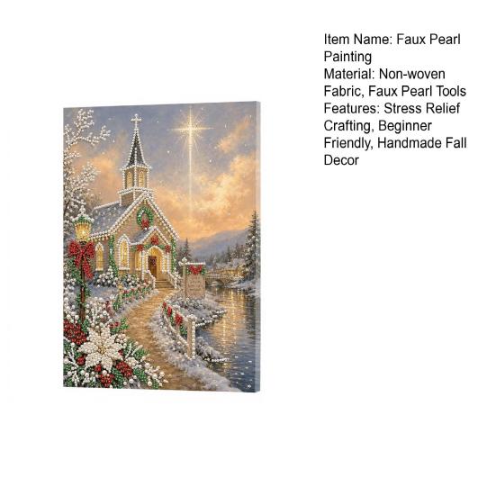 Faux Pearl Painting for Adults Christmas Church Art Kit, DIY 15.75 Easy X 11.81 Inch Beginners Craft Adults, Relaxing Home Decor Sparkling Gemstone