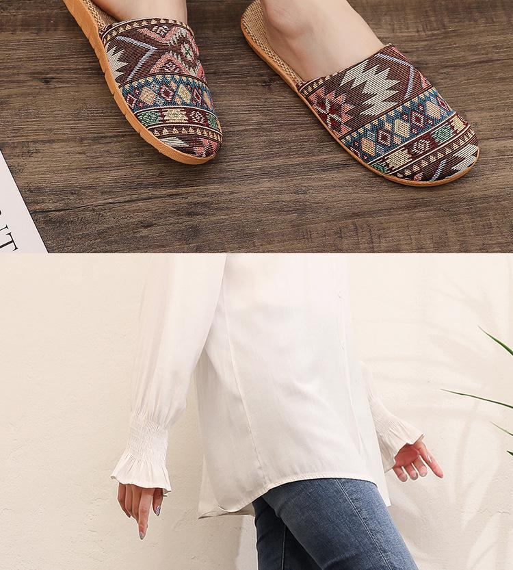 Women's Ethnic Diamond Pattern Cotton-Linen Headscarf Slippers - Large Size, Comfortable Home Footwear