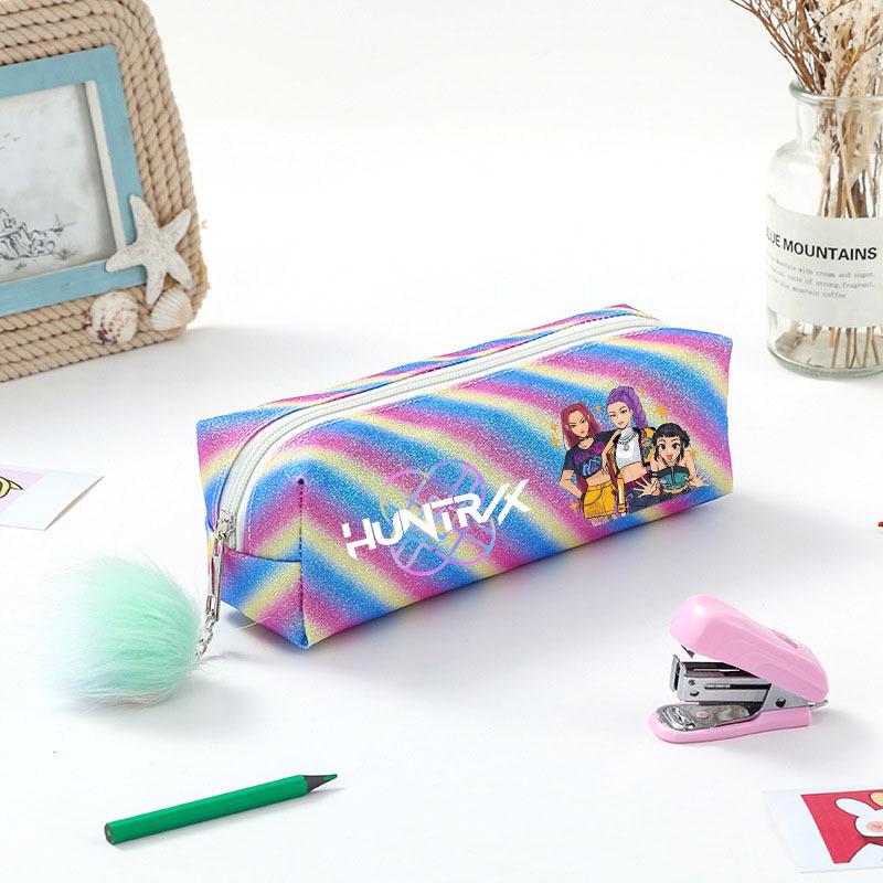 Demon Hunter Squad Rainbow Glitter Pencil Case - Shiny Student Stationery Organizer