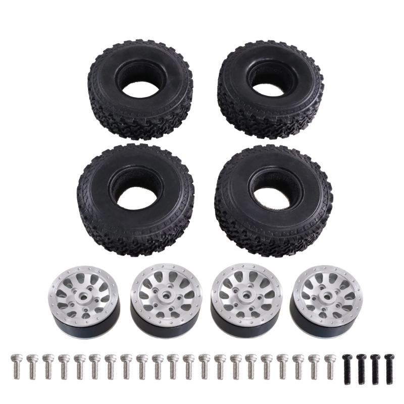 

4Pcs Metal Locking Wheel Rims and Strong Tires Suitable for 1/16 Scale Remote Control Crawlers and Trucks срібний