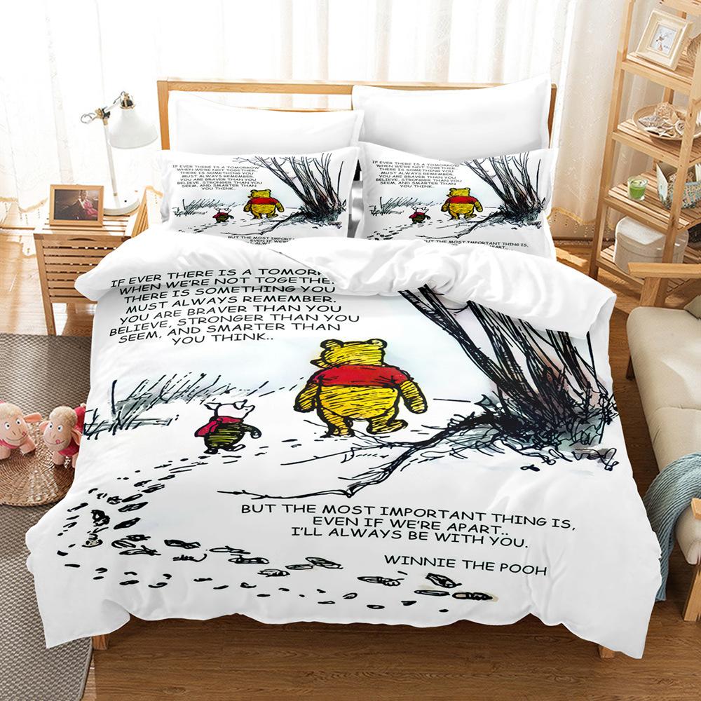 Niedliches Cartoon Winnie the Pooh Dreiteiliges Set 3D-gedruckter Bettdeckenbezug Kissenbezug Bettwäsche-Set Kann bestellt werden