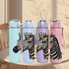 1PC Zebra With Crown Cute Animal Print 750ml Color Plastic Sports Water Bottle Leakproof Flip Straw Lid Suitable for Sports Office Home Use