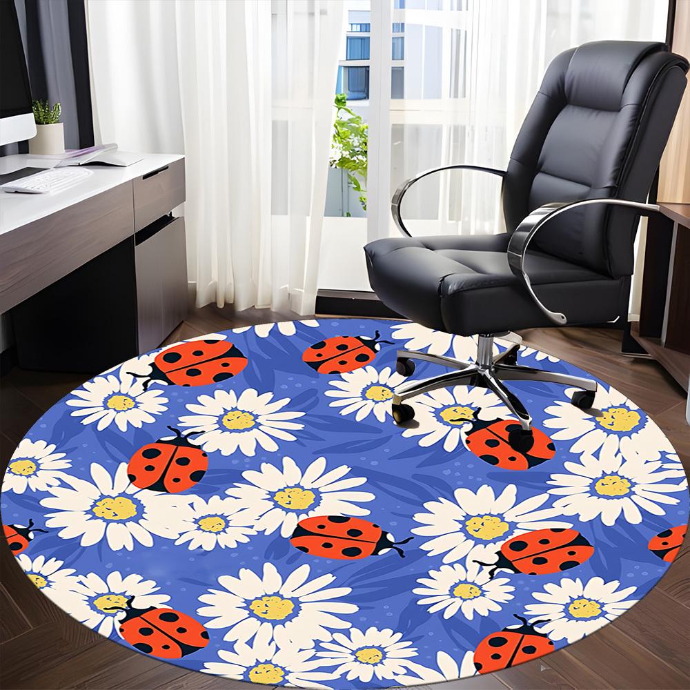 1PC Ladybug Daisy Office Round Area Rug, Mat Suitable ForOffice, Under Office Chairs Bedroom Living Room Home Decor, Room Deco