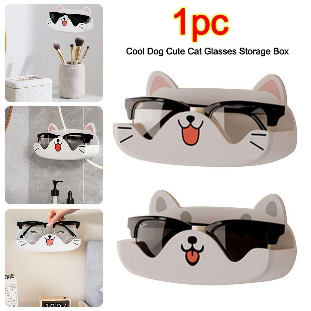 Cartoon Cat Sunglasses Display Holder Punch-free Wardrobe Decoration Glasses Storage Rack Wall Mounted Home Tidying