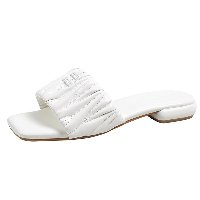 

Летняя мода нескользящие квадратный носок надпись плоская подошва уличные шлепанцы женские шлепанцы 40 белый