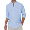 Herren Baumwolle Leinen Hemden Langarm Button-Down Hemd Henley Kragen Strandhemden Hawaii Urlaub Freizeit Oberteile Herren