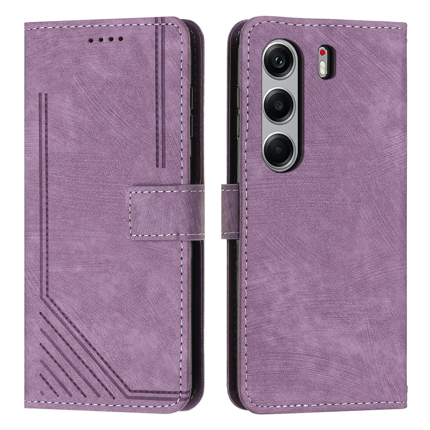 

Stand Case for TECNO Camon 40 Pro 4G Imprinted Lines Leather Phone Cover Purple