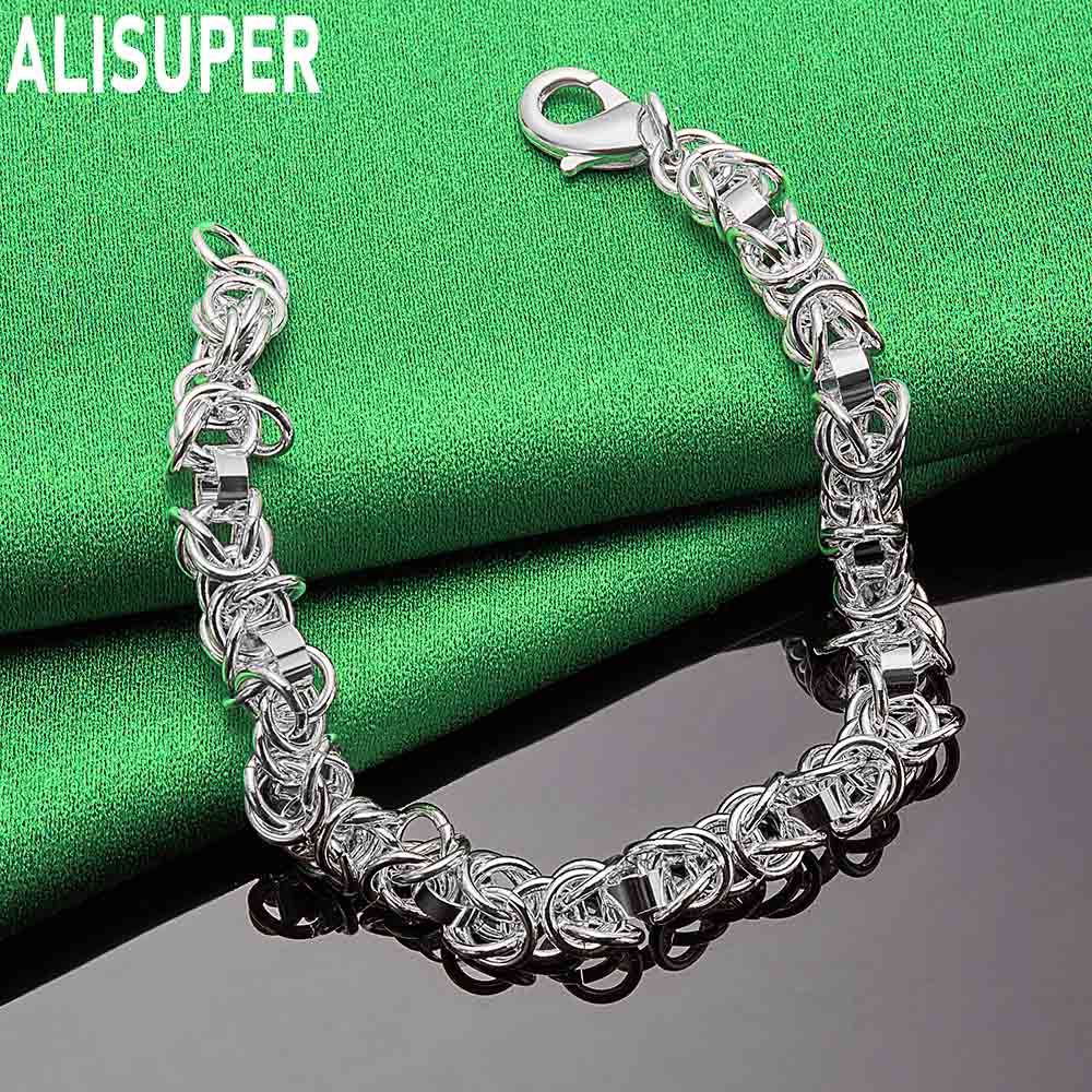 925 Sterling Silver Simple Interlocking Side Chain Exquisite Bracelet Gift Jewelry