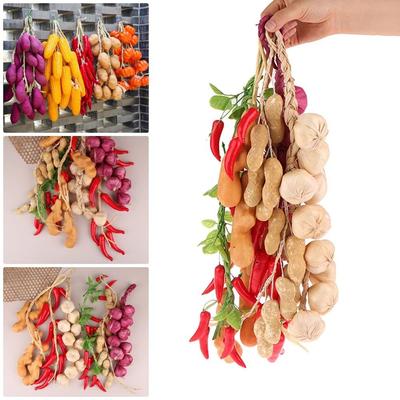 1Bunch Food Vegetables String Pendant Fake Chili Pepper Fruit Model Photography Props For Home Party Wall Hanging Decoration