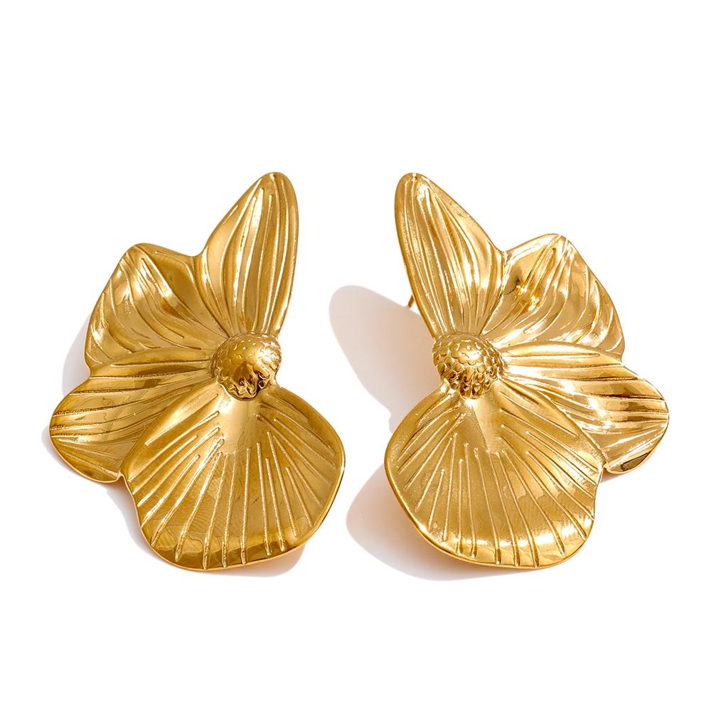 Eetit Stainless Steel Metal Petal Flower Stud Earrings 18K PVD Plated Versatile Daily Attractive Jewelry for Women Gift