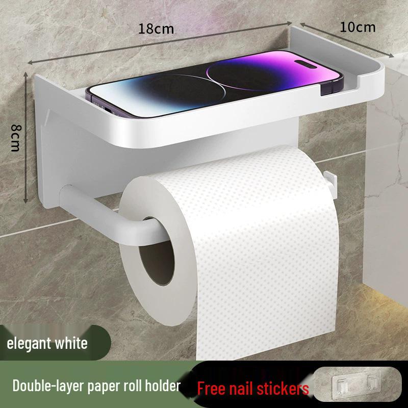 Wall-Mounted Punch-Free Bathroom Tissue and Washbasin Shelf.
