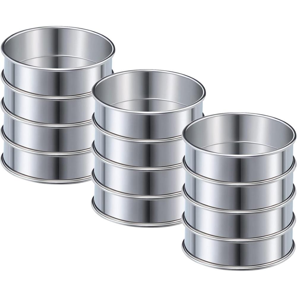 12 Pieces Muffin Ring Double Rolled Tart Rings Stainless Steel Round Muffin Rings Metal Molds for Making Crumpet Muffin