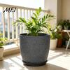 Portable Flower Containers for Patio Modern Plant Pot with Saucer, Gray Outdoor Pots Drainage Holes, Stone-Look Planter Indoor Plants Durable
