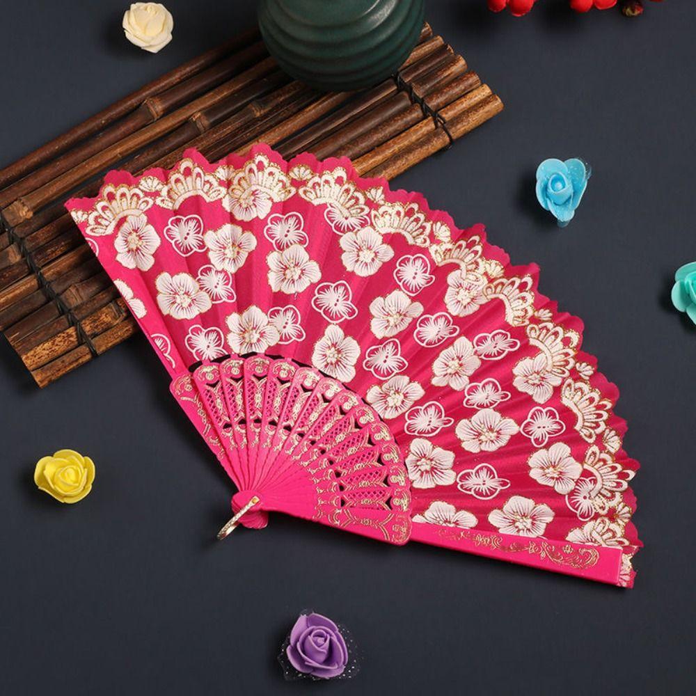 Gold Powder Craft Chinese Flower Folding Fan Small Fan Lace Decorated Fan Dance Fan