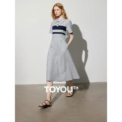 Chuyu Damen Color-Block Streifen Polo Langkleid