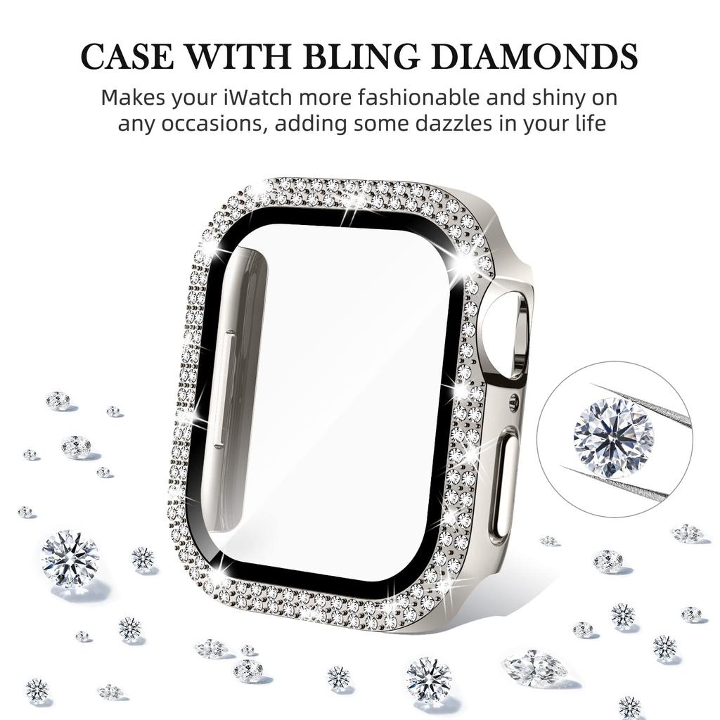 Glass+Diamond Cover For Apple Watch Case 46mm 40mm 44mm 41mm 42mm 45mm Bling Bumper Protector iWatch Series 11 10 9 SE 7 8 Case