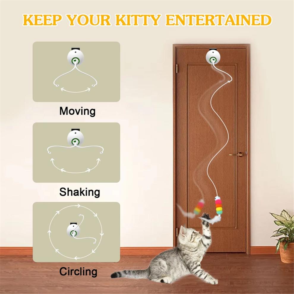 Interactive Cat Toys Hanging Electric for Indoor Cats Teaser Toy Kitten Automatic White