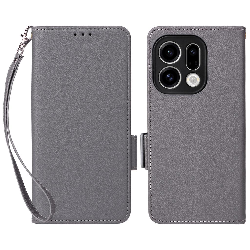 For Oppo Find X9 5G Case Litchi Texture Wallet Leather Phone Cover with Wrist Strap