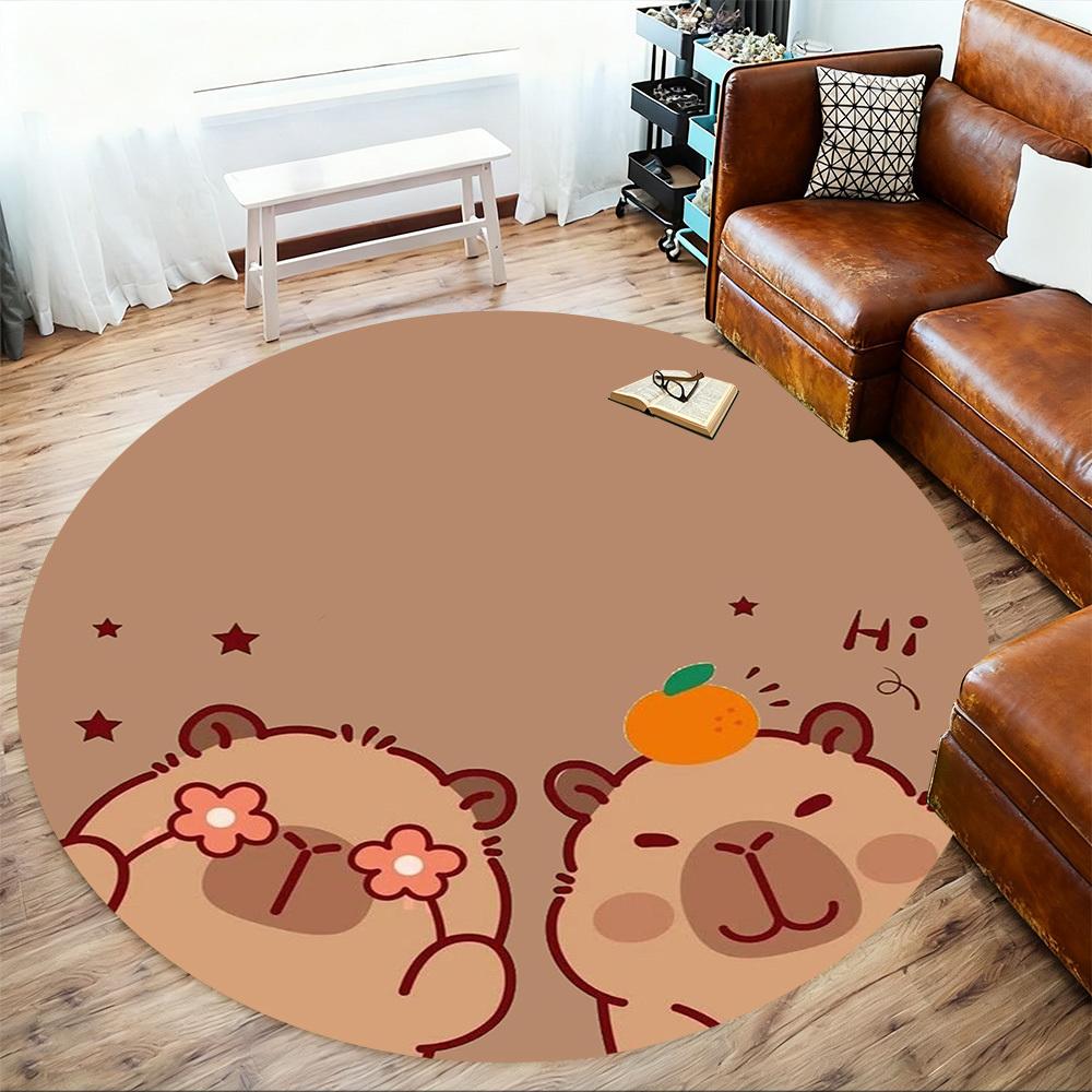 1PC Capybara Flower Orange Round Chair mat Area Rug - Non-Slip, Floor Mat for Office, Bedroom, home decor Christmas Gift c0528102