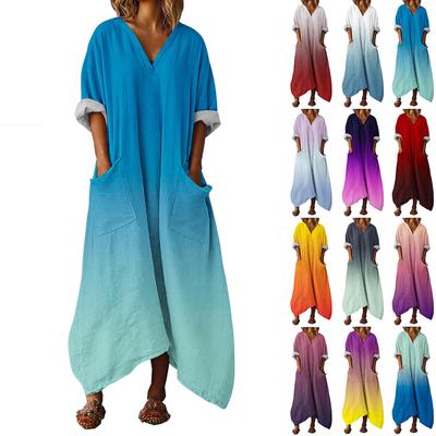 Damenkleid Lässig Fließende Kleider V-Ausschnitt Urlaub Boho Strand Sommerkleid