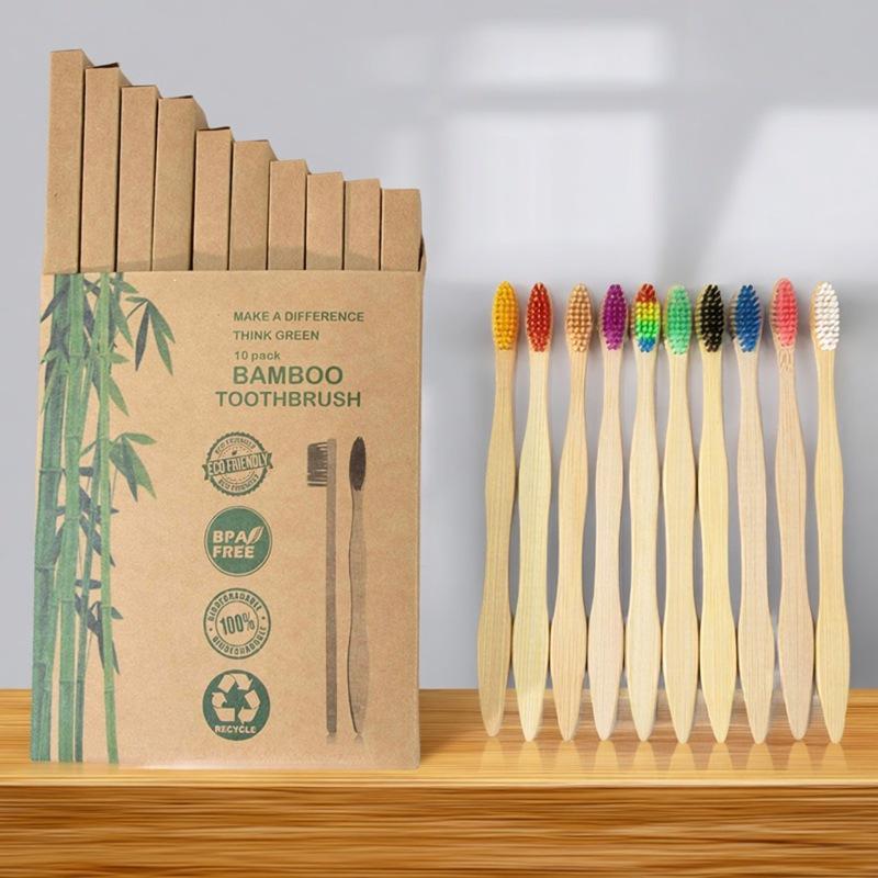 Bamboo Toothbrush Set for Kids & Adults - Round Handle (4, 5, 8, 10 pcs) with Optional Logo