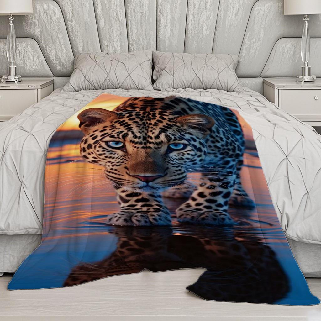 Leopard Water Scene Microfiber Flannel Cover Blanket Bedroom Living Room Sofa Soft And Comfortable Home Decoration