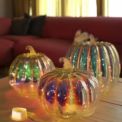 Glas Kürbis Licht Batteriebetrieben LED Kürbis Laterne Herbst Beleuchteter Kürbis Tischdeko für Halloween Thanksgiving Heimdeko