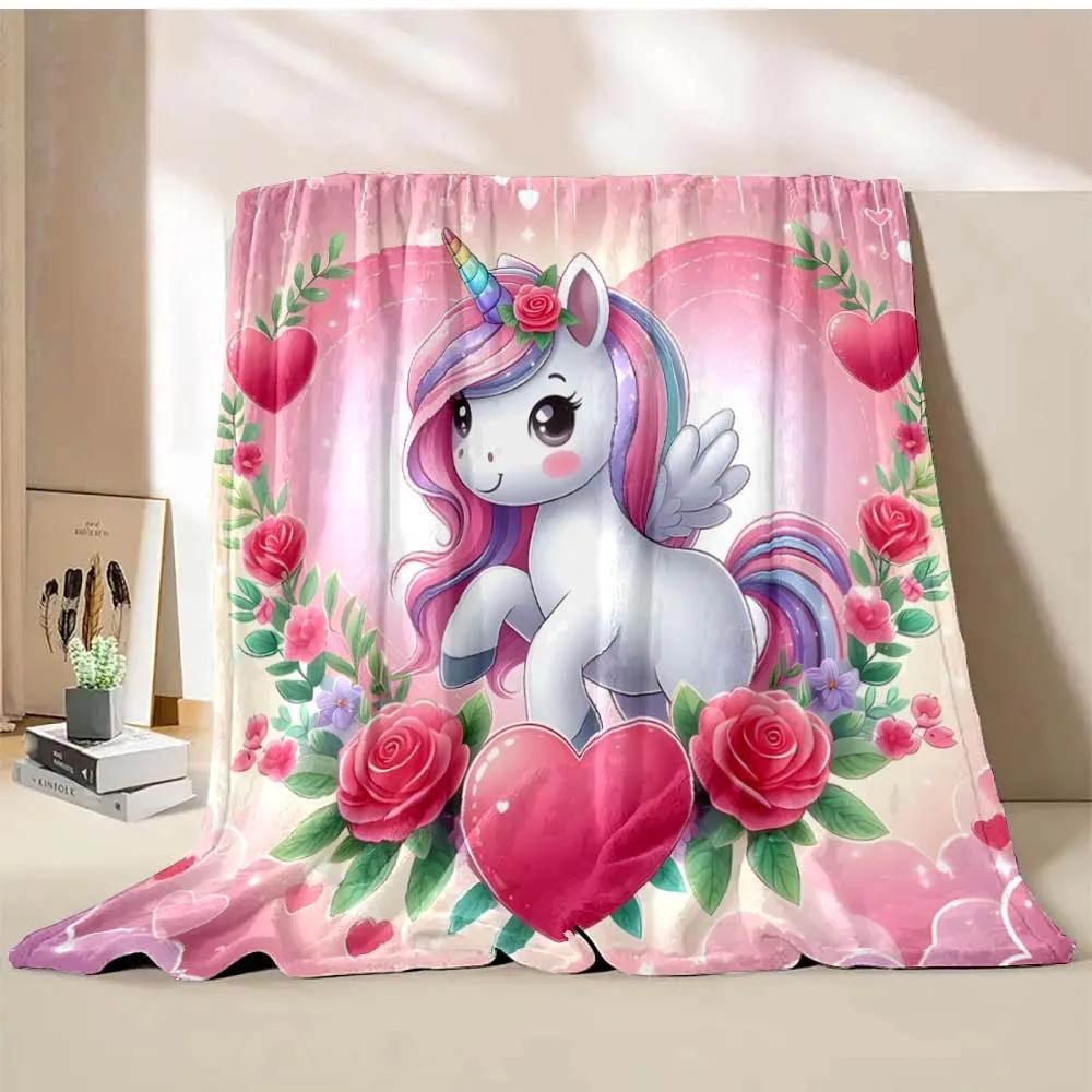 1PC Cute Unicorn Printed Cartoon Blanket Warm Soft and Comfortable Home Travel Blanket Sofa Bedding Cover Blanket Girls Gift