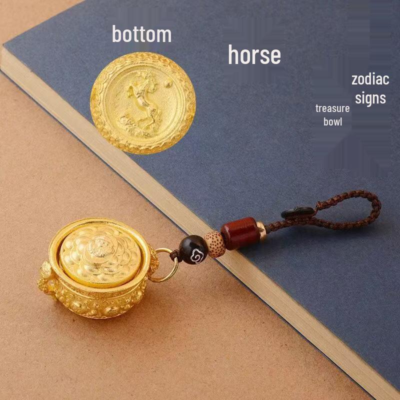 Twelve Zodiac Treasure Basin Keychain - Wealth Attracting Ornament & Car Bag Accessory Small
